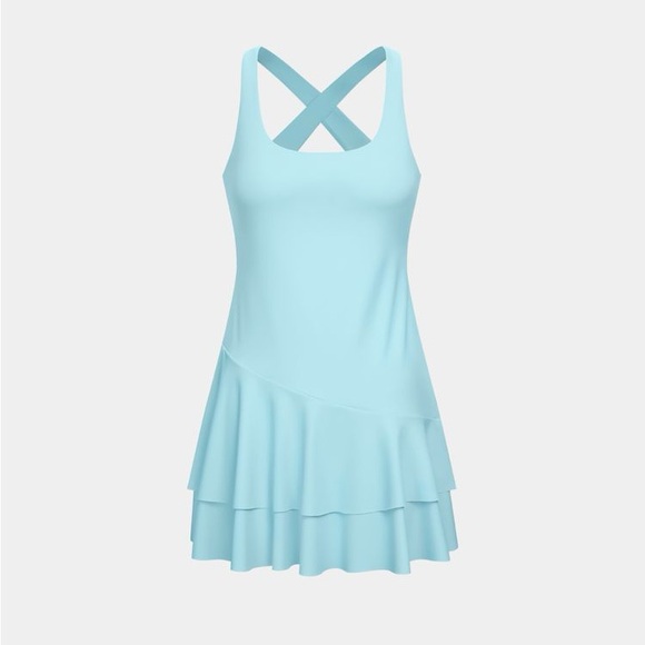 Halara Play dress, Airy Backless Crisscross Layered Ruffle Mini Cool Touch Sz L - Picture 9 of 13